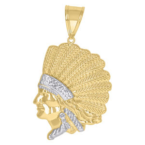 10kt 10k Two-Tone Gold Native American Diamond-Cut Mens Charm Pendant